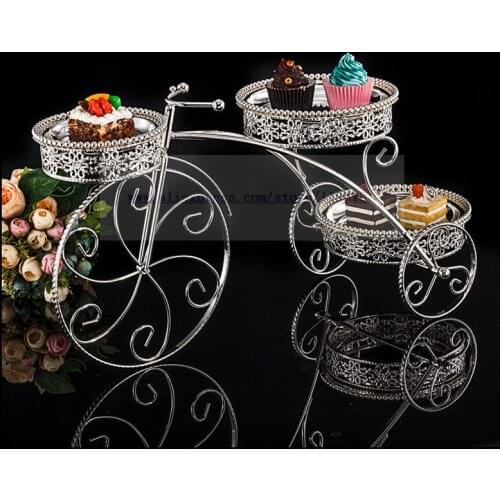 1 PCS Exclusive new creative bicycle three-tier dessert rack silver-plated multi-layer cake plate wedding West Point set