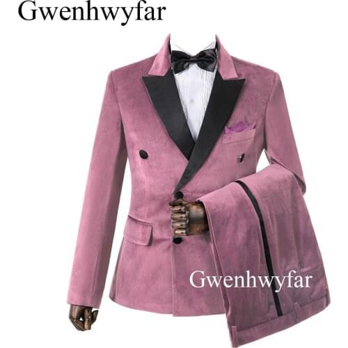 Gwenhwyfar Dustyrose Cotton Velvet Tuxedos British Style Mens Suits Custom Made Suit Men Slim Fit Blazer Wedding Suits for Men
