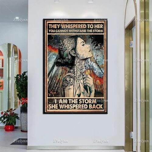 Hippie Girl | They Whispered To Her You Cannot Withstand The Storm Iam The Storm Prints, Hippie Home Decor,Vintage Poster Gift