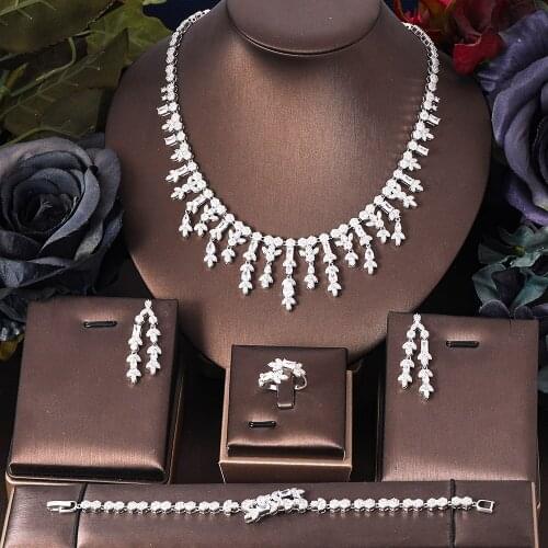 Jankelly luxury 4pcs Bridal Zirconia Jewelry Sets For Women Party, Luxury Dubai Nigeria CZ Crystal Wedding Jewelry Sets