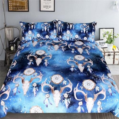 3 PCS Bedding Set Elk and Moon Duvet Cover With Pillowcase Deer Printed Bed Set Moonlight Bedclothes