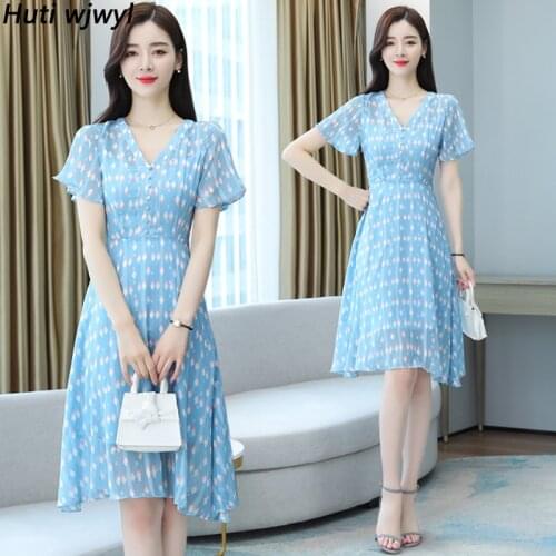 2021 Summer High Quality Chiffon Beach Midi Dress Vintage Print Plus Size Chic Sundress Women Elegant Bodycon Sexy Party Vestido