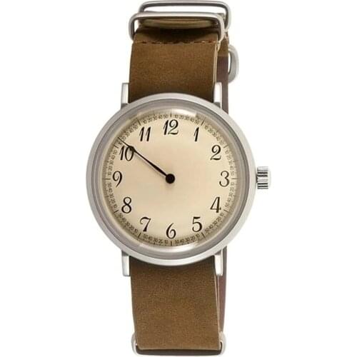 Male 40mm Solo Single Hand Unique Fashion Design Manual Winding Mechanical Watch Acrylic Glass Crystal Retro Leather Strap