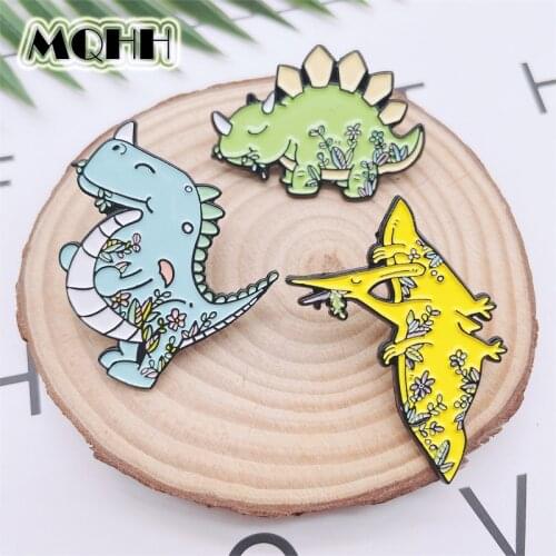Cartoon Cute Animal Pin Dinosaur Tyrannosaurus Triceratops Pterodactyl Pins Enamel Brooch Alloy Badge Woman Punk Jewelry Gift
