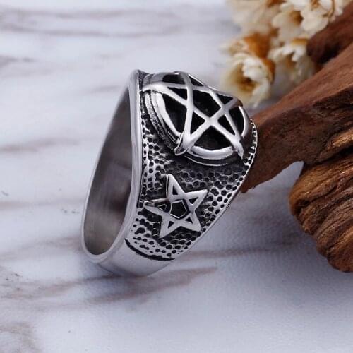 New retro mens titanium steel ring men domineering stainless steel ring six-pointed star ring