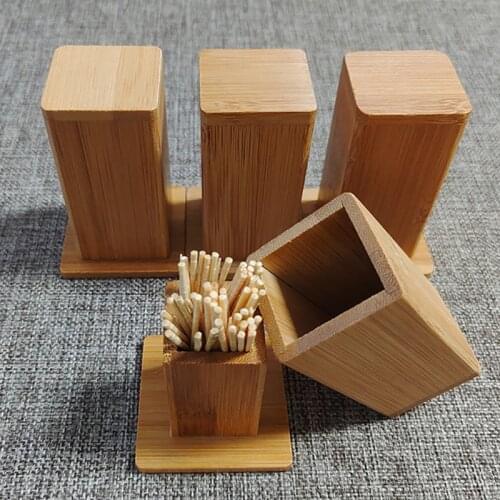 New Cheap Natural Bamboo Toothpick Box with Cover Square Coffee Restaurant Hotel Container Kitchen Tool Portable Storage Box