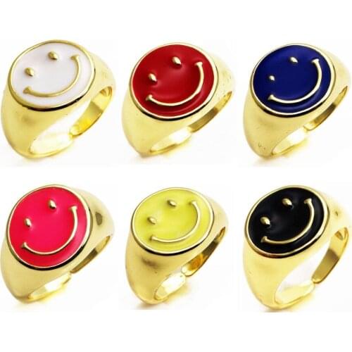 Opening adjustable ring Smiling face rings Copper Zircon Drip paint color Rings Expression face ring for women Party Jewelry