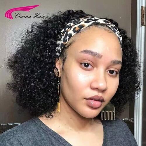 Glueless Deep Curly Wave Headband 150 Density Wigs For Black Women Human Hair Wigs Brazilian Half Wigs for Women With Headband