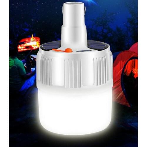 Rechargeable LED Bulb Lamp Camping Light Tent Light Solar Charge Dimmable Portable Emergency Camping BBQ Hanging Night Light