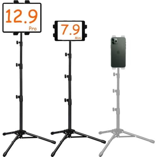 Tablet Tripod Stand, Height Adjustable 55cm to 145cm Tablet/Phone Floor Stand 360 Rotating Tablet Tripod Mount for iPad Pro 12.9