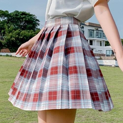 Pleated Skirt Scottish style Plaid Summer Women Skirt High Waist Stitching Student Pleated Skirts Sweet Girls Dance Mini Skirt
