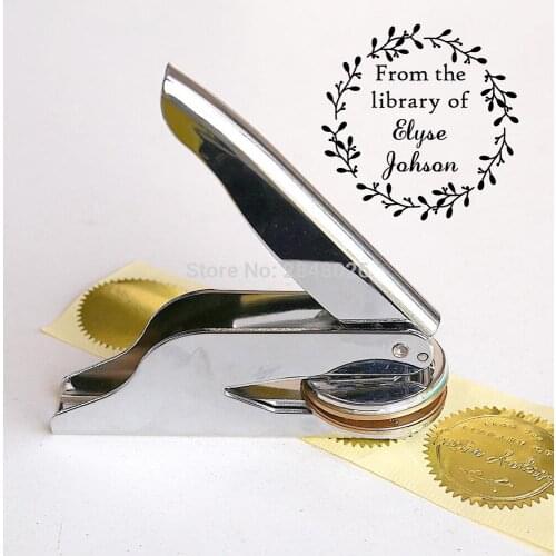 Custom Embosser Library Stamp with gift box,Personalized From the Library of Embosser,steel embosser,stamp, design your own logo