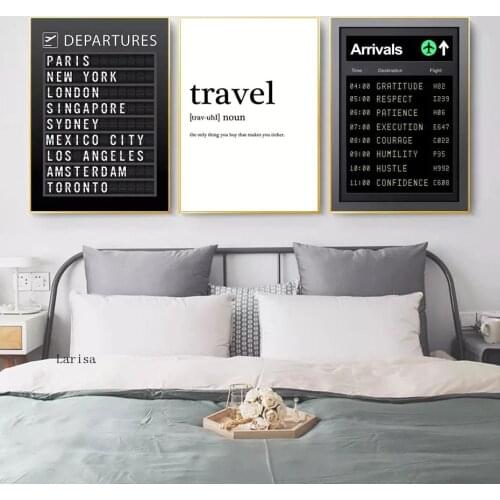 Travel Airport Departures Destination Poster Canvas Painting Wall Art Honeymoon Travel Quotes Pictures Home Decoration No Frame