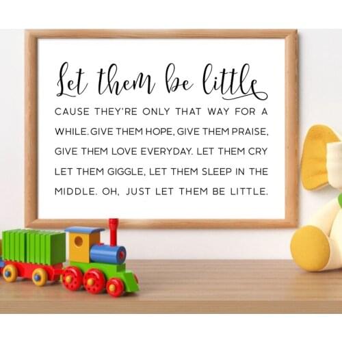 Let them be little Kids Quote Art Painting Wall Decor , Black and White Minimalist Canvas Art Prints Playroom Sign Modern Decor