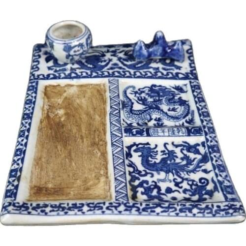 Blue and white inkstone with dragon and phoenix pattern in Jingdezhen, China