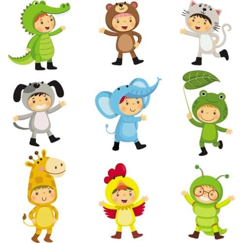 Three Ratels QMH39 lovely Animal cross dressing kids Nursery decoration stickers Cartoon sticker laptop decal