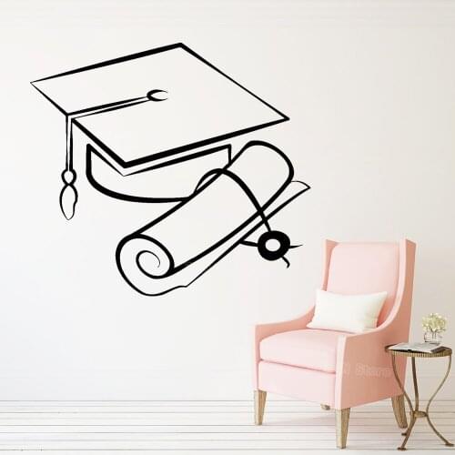 Bachelor Cap Vinyl Wall Stickers Teens Bedroom Student Study School University Science Knowledge Decal Removable Home Decor Z305