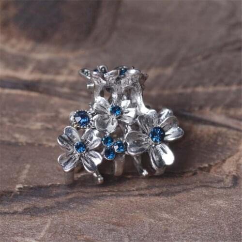 Retro Hair Clip Crabs Blue Rhinestones Flowers Hair Claws Hair Jewelry for Women Girls Vintage Headwear Accessories