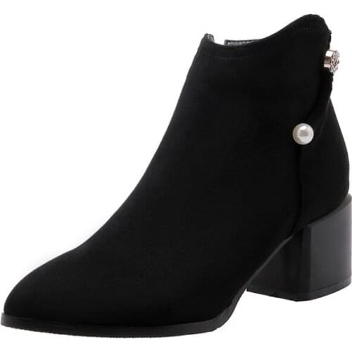 Oversized boots women shoes ankle boots for women ladies boots Solid colour rhinestone pointed ankle boots