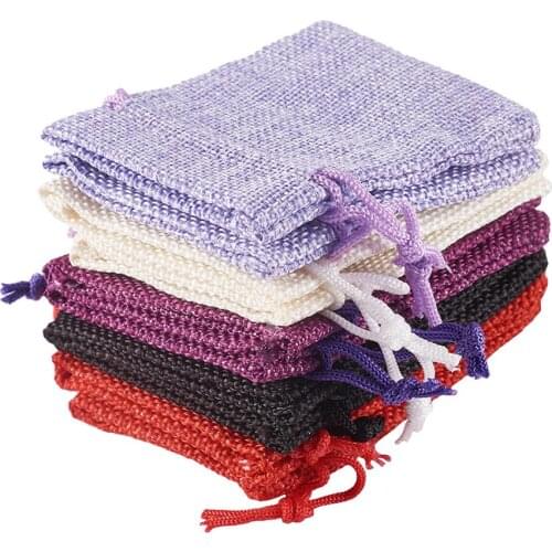 Pandahall 10pcs Burlap Packing Pouches Drawstring Bags for Jewelry Gift Packaging 9x7cm,14x10mm