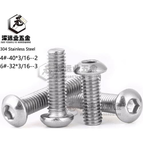 100pcs UNC American Thread 4#-40 6#-32 Stainless Steel ISO7380 Hexagon Socket Button Head Screw Mushroom Hexagon Machine Screws