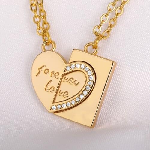 2 Pcs/Set Forever Love Necklaces For Couple Romantic Crystal Heart Choker For Women Jewelry Sister Birthday Friendship Gifts