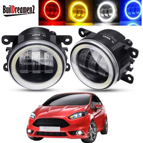 2 Pieces Angel Eye Fog Light Assembly For Ford Fiesta 2001-2015 Car Front Bumper LED Lens Fog Driving Lamp DRL 30W 6000LM 12V