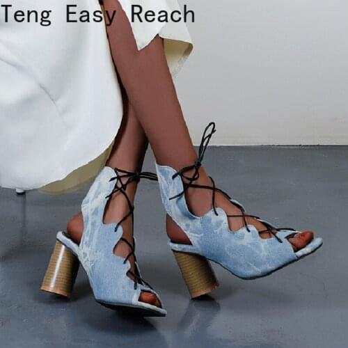 2021Womens fashion summer boots Open Toe Comfortable high heel sandals Lace-Up Casual high heel summer Ankle boots 33-48