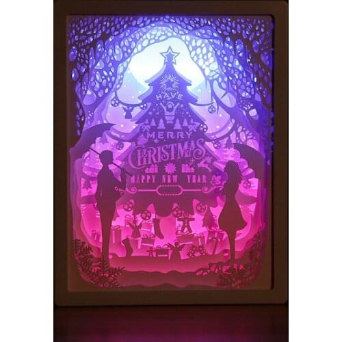 3D Light and Shadow Paper Carving Lamp DIY Creative Romantic Couple Holiday Room Decoration Night Light