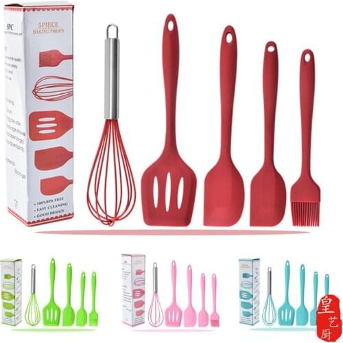 5Pcs set Non-stick silicone spatula scraper spoon oil brush heat-resistant spatula flexible kitchen utensils baking cooking set
