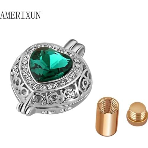 AMERIXUN Memorial Birthstone unisex Cremation Necklace Ashes urn keepsake pendant Locket jewelry High Quality Polish