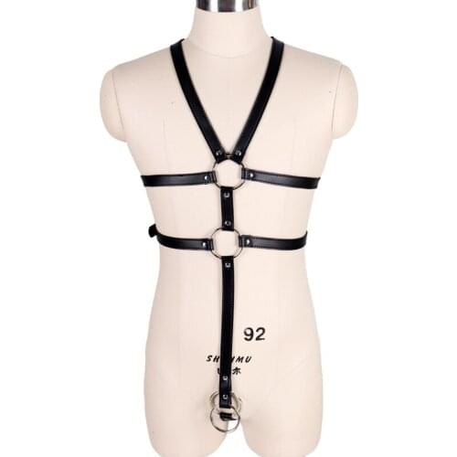 Fetish Men Leather Sexy BDSM Sex Underwear Punk Full Body Harness Bondage Set Chest Halter Harness Corss Straps Nightclub Wear