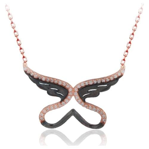 Hot Sale Love Trendy 925 Silver Turkish Jewelry Zircon Fashion Angel Heart Necklace For Women Valentines Day Luxury Designer