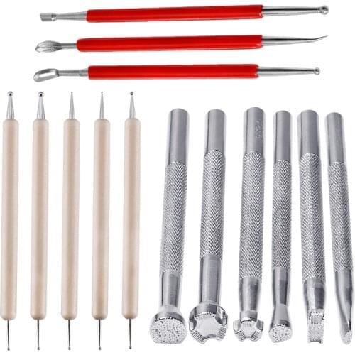 LMDZ 14PCS Leather Craft Tool Modelling Carving Tool Wooden Modeling Point Stylus Stamping Tool Kit for Leather DIY Art Working
