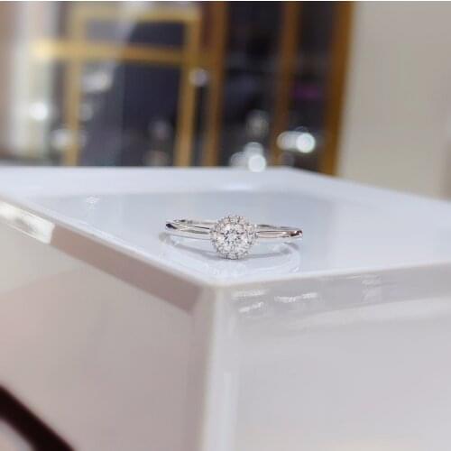 18k White Gold Round Cut E Color 0.19ct Natural Diamond Engagement Ring side Stone 0.048ctw Real Diamond Fine Ring