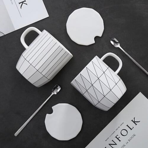 Nordic Simple Mug Breakfast Milk Ceramic Mug with Lid Spoon Creative Office Christmas Gift Tazas De Ceramica Coffee Mug DD60MG