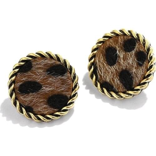 Kpop fashion simple geometric circular leopard earrings temperament wild retro alloy womens earrings trend jewelry wholesale