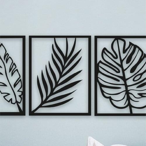 Decorative 3'lü Leaf Set Wall Decor, Wall Decoration, Wooden Decorative Table, Laser Cut