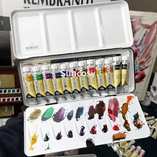 New Talens Rembrandt Artist Quality Watercolour Paint 10ml 12 Colors Set, Portable Metal Box ,Sketch Artist Creation Painting