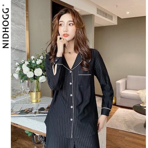 New Roman Striped Cotton Pajamas Womens Long Sleeve Sleepwear Turn-down Collar Pijamas Two Piece Set Autumn Sexy Nightwear