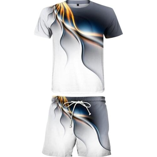 2021 summer new style 3D digital color printing mens and womens T-shirt shorts two-piece casual outdoor sports suit streetwear