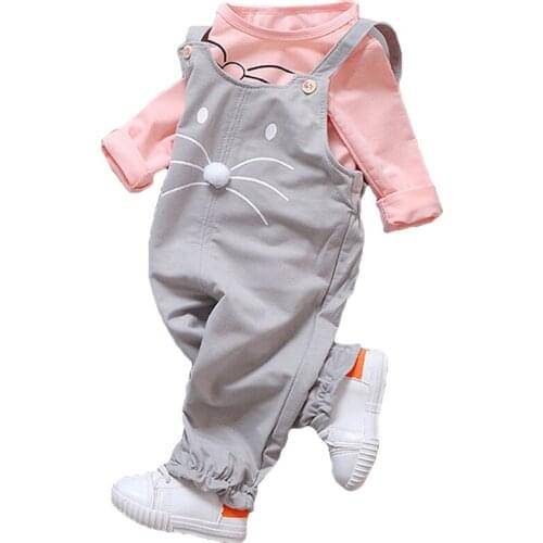 New Spring Autumn baby girl clothes Cute Cat mustache baby suit T-shirt+Conjoined trousers 2 piece set 1-4 Years Old