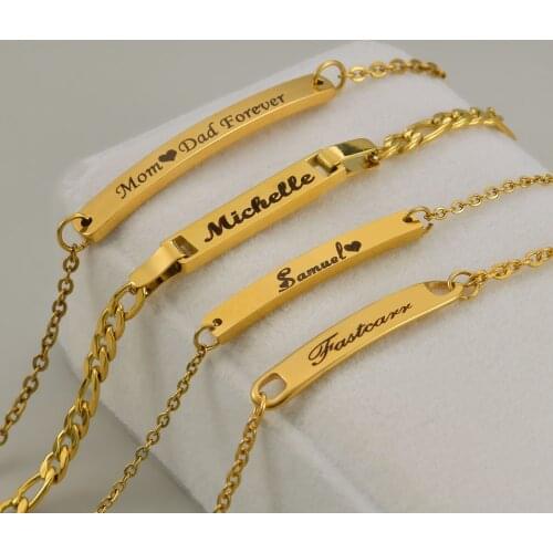 New Letter Custom Baby Bracelets Gold Stainless Steel Name Personalized Gifts for Girl&Boy Children Engrave Nameplated Bracelets