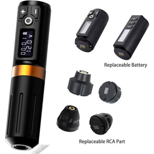 New Design Wireless Tattoo Battery Machine Pen Brush Coreless Motor Strong Quiet Fast Charging Battery RCA Adapter