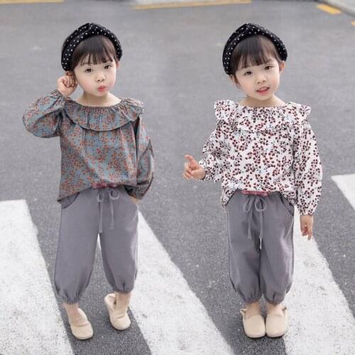 Baby Clothes Brand New Baby Girl Clothing Sets Toddler Cute Floral Shirt Blouse+harem Pants Suits Girls Lotus Leaf Collar Blouse