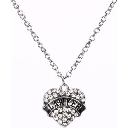 Lovely Clear Pink Love Heart LAWYER Crystal Rhinestone Charms Pendant Necklace Women Lawyer Gift Jewelry Party Birthday Presents