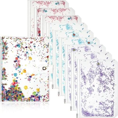 A5 A6 Notebook Binder with 9 Pieces 6-Ring Loose Leaf Binder Pockets and 1 Piece PVC Glitter Budget Binder for School Office