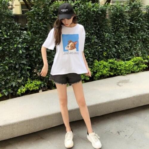 Oversized T-shirt Puppy Print Female Short Sleeve T-shirts Casual Cotton T Shirt Top Plus Size