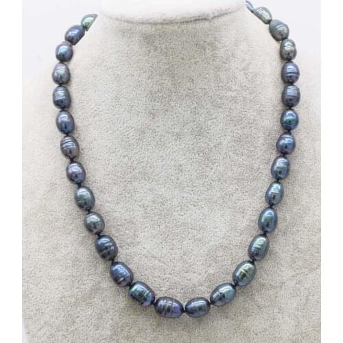 Freshwater pearl black egg 9-14mm 17inch necklace wholesale nature beads FPPJ