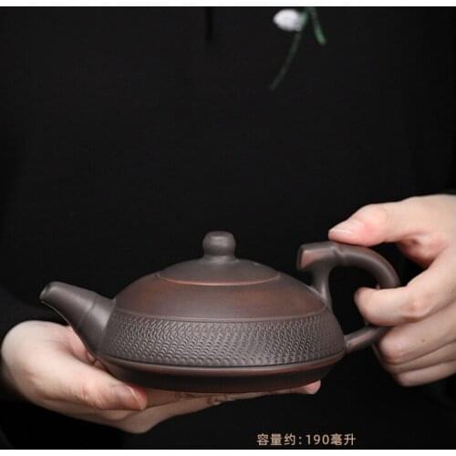 Purple Pottery round Melting Pot Chinese Style Handmade Blind Dagger Teapot Frosted Large Ceramic Kung Fu Teapot Single Teapot